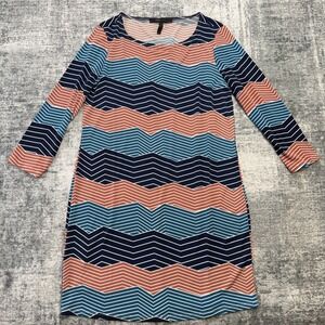Womens Shift‎ Dress Small Multicolor Chevron Wave Geometric Boho Chic Stretch